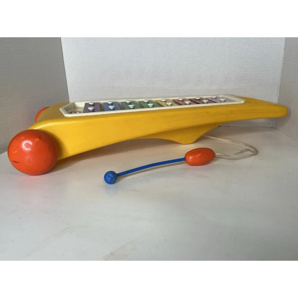 Vintage LITTLE TIKES  Rolling Xylophone  ~ Yellow w/Orange Wheels USA ~ EUC